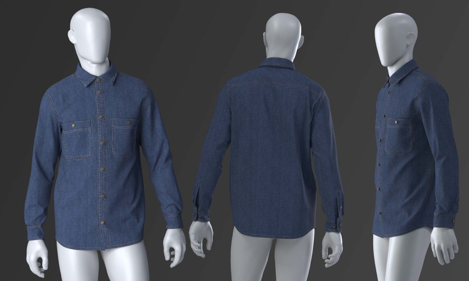 3D model mannequin wearing denim shirt