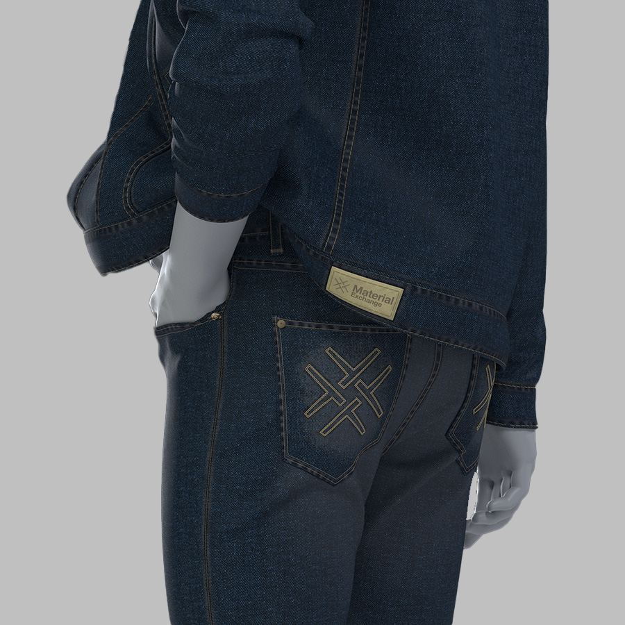 3D digital mannequin wearing denim jacket and trousers