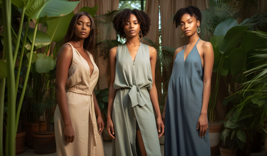 3 women in sustainable fashion jumpsuits