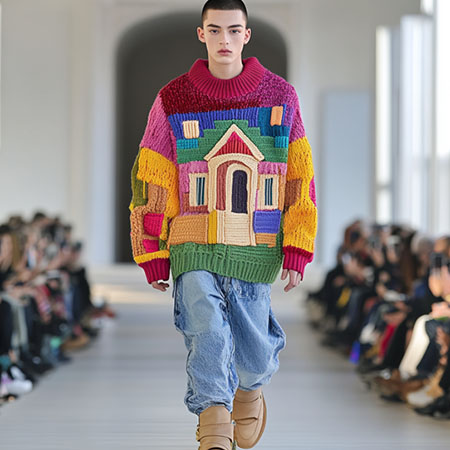 model wearing colorful sweater - Whimsical wit trend