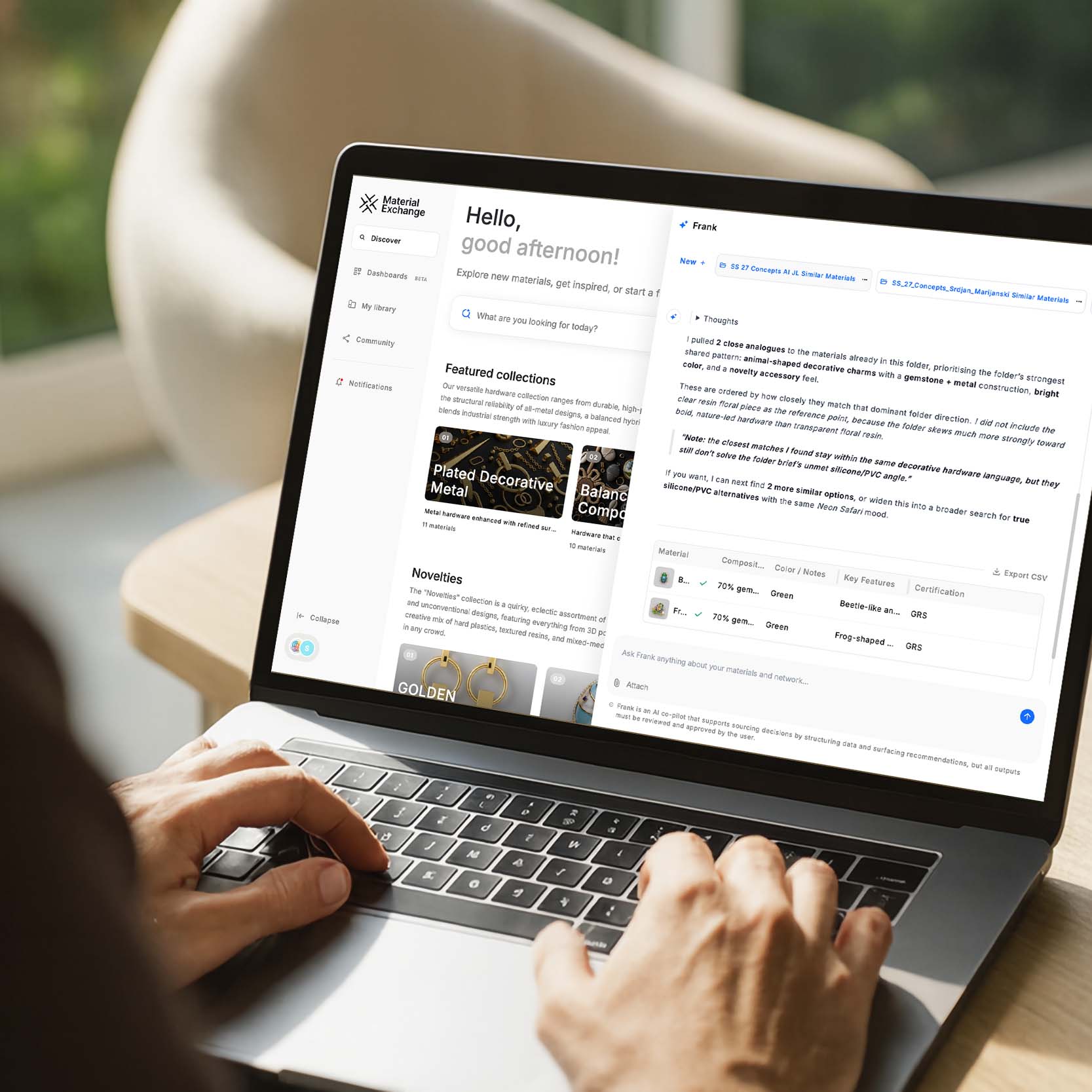 Material Exchange platform used to compare and benchmark supplier options