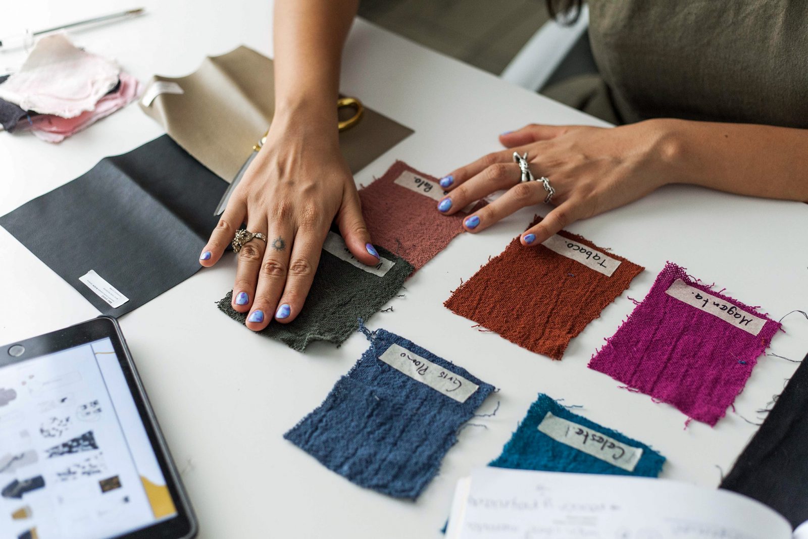 Material samples being evaluated during product development